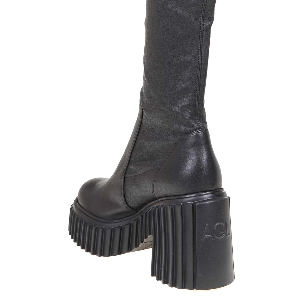 AGL Tiggy pull-on black stretch leather platform boots, 10 - Picture 8 of 17